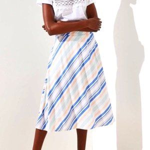 Diagonal Pastel Striped Rayon A Line Midi / Maxi Skirt